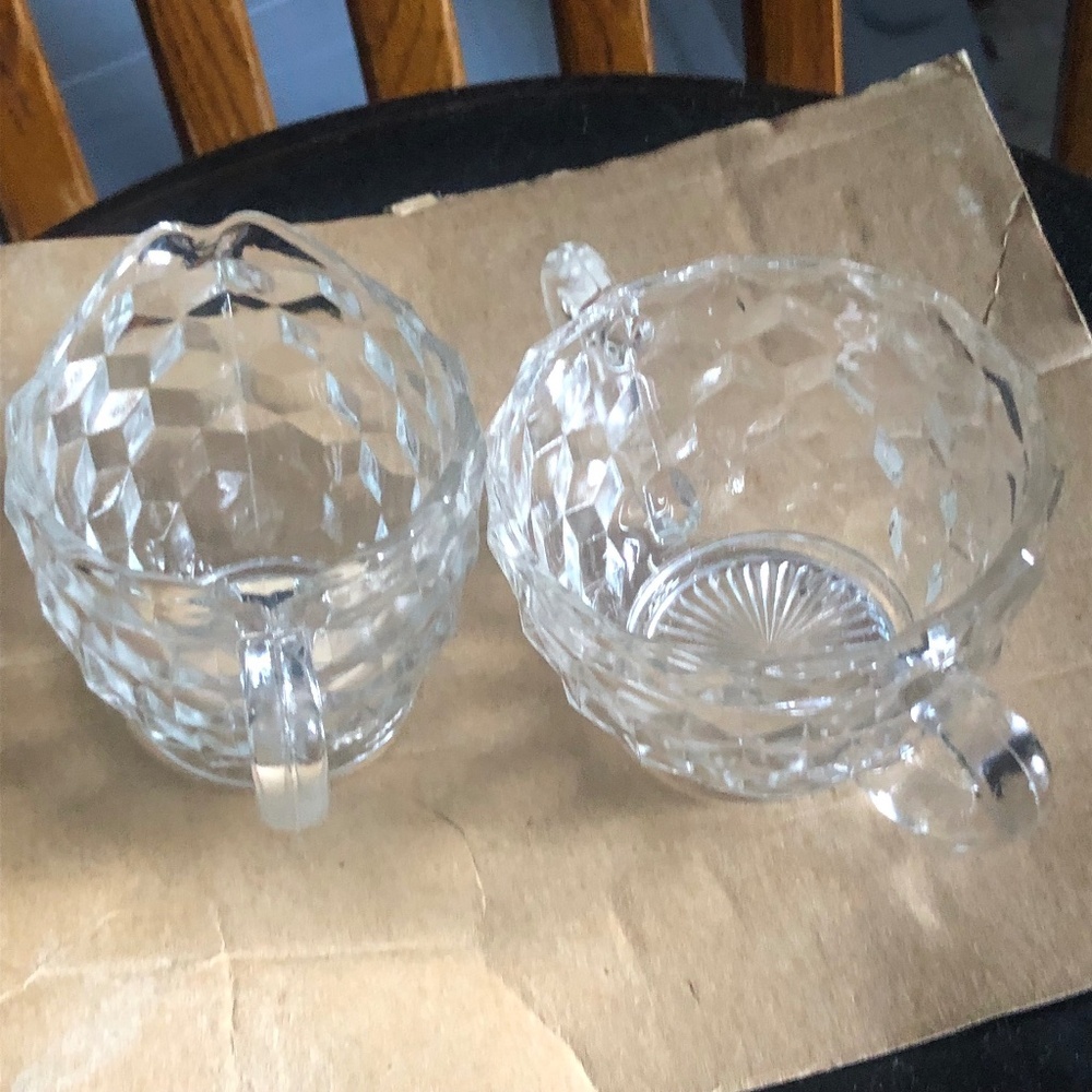Vintage Jeannette clear Cube cream and sugar set, art deco depression glass